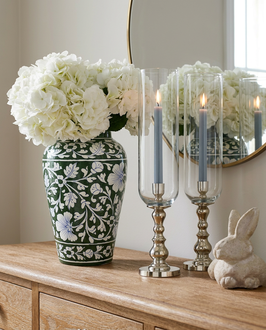 Artisan Blue Pottery Green Vase