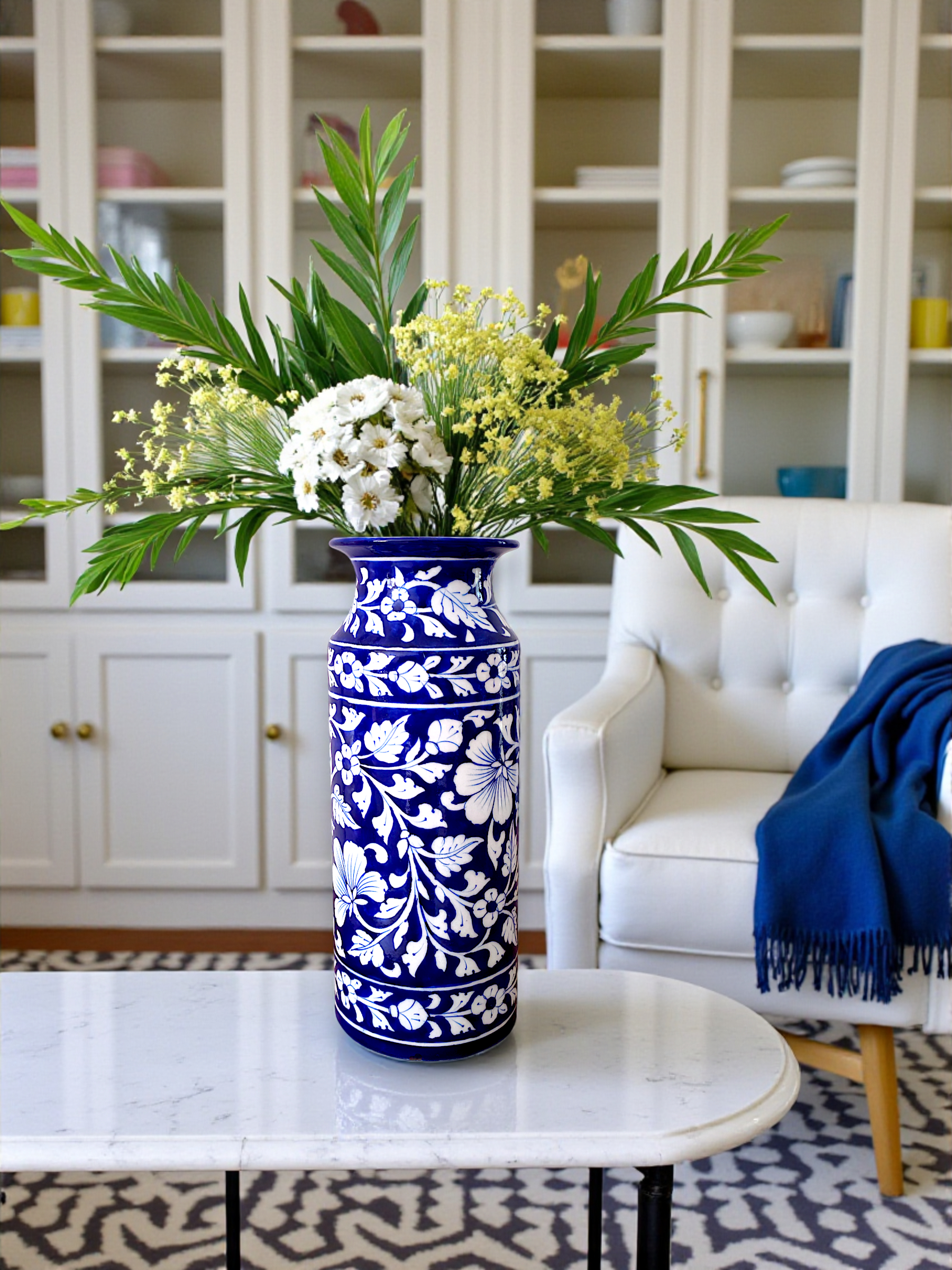 Artisan Blue Pottery - Long Vase