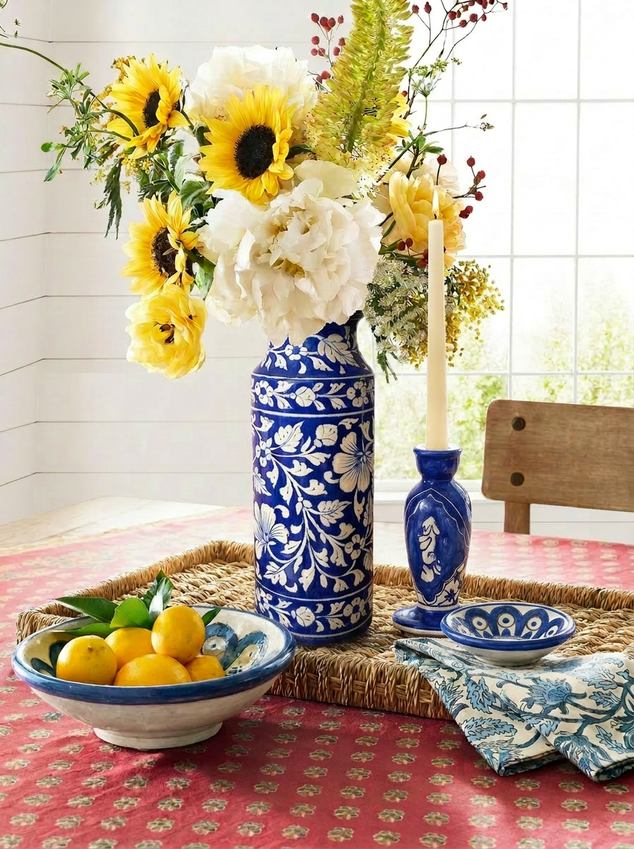 Artisan Blue Pottery - Long Vase