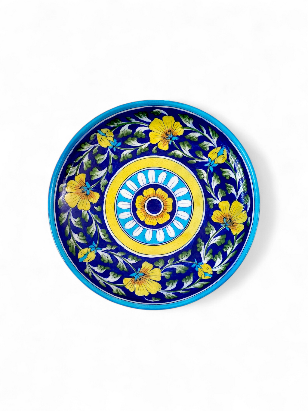 Blue Pottery Decorative Wall Plate - Yellow and Blue