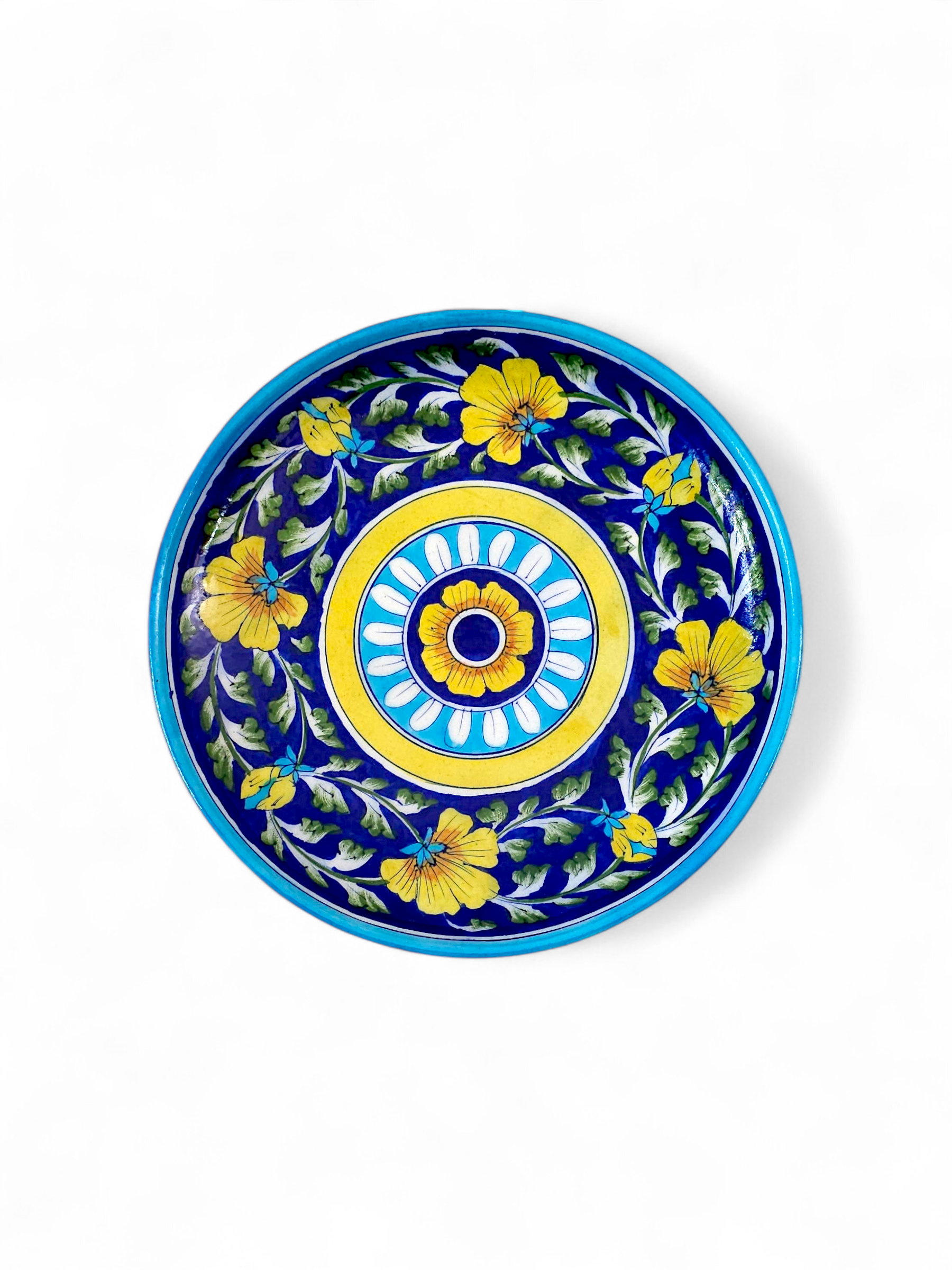 Blue Pottery Decorative Wall Plate - Yellow and Blue