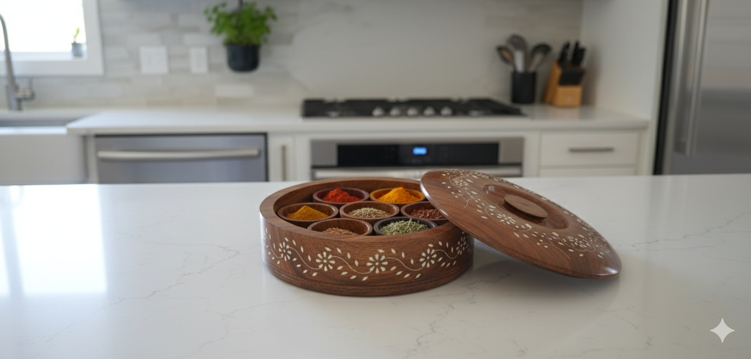 Handcrafted Wooden Inlay Spice Box