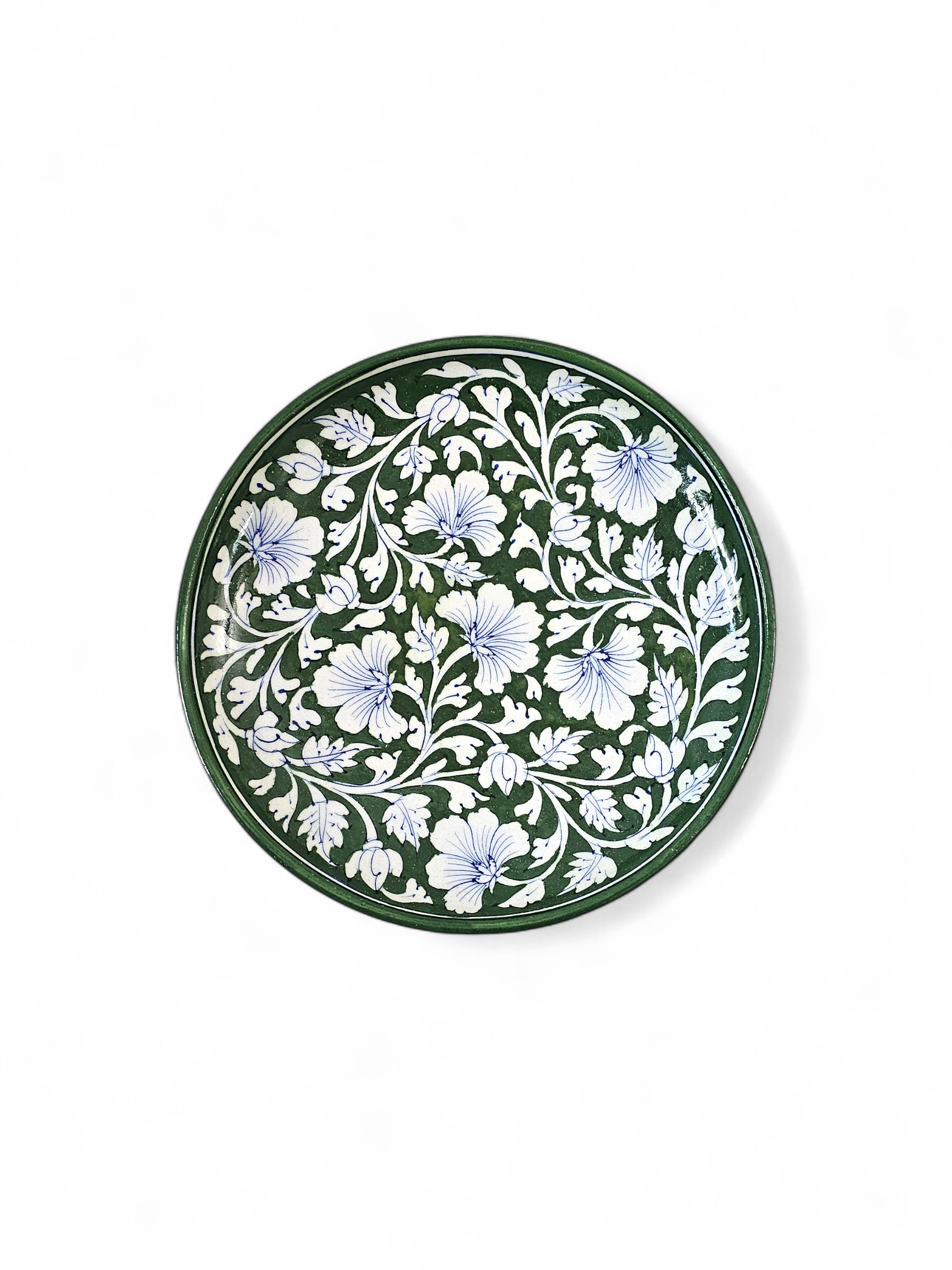 Blue Pottery Decorative Wall Plate – Dark Green