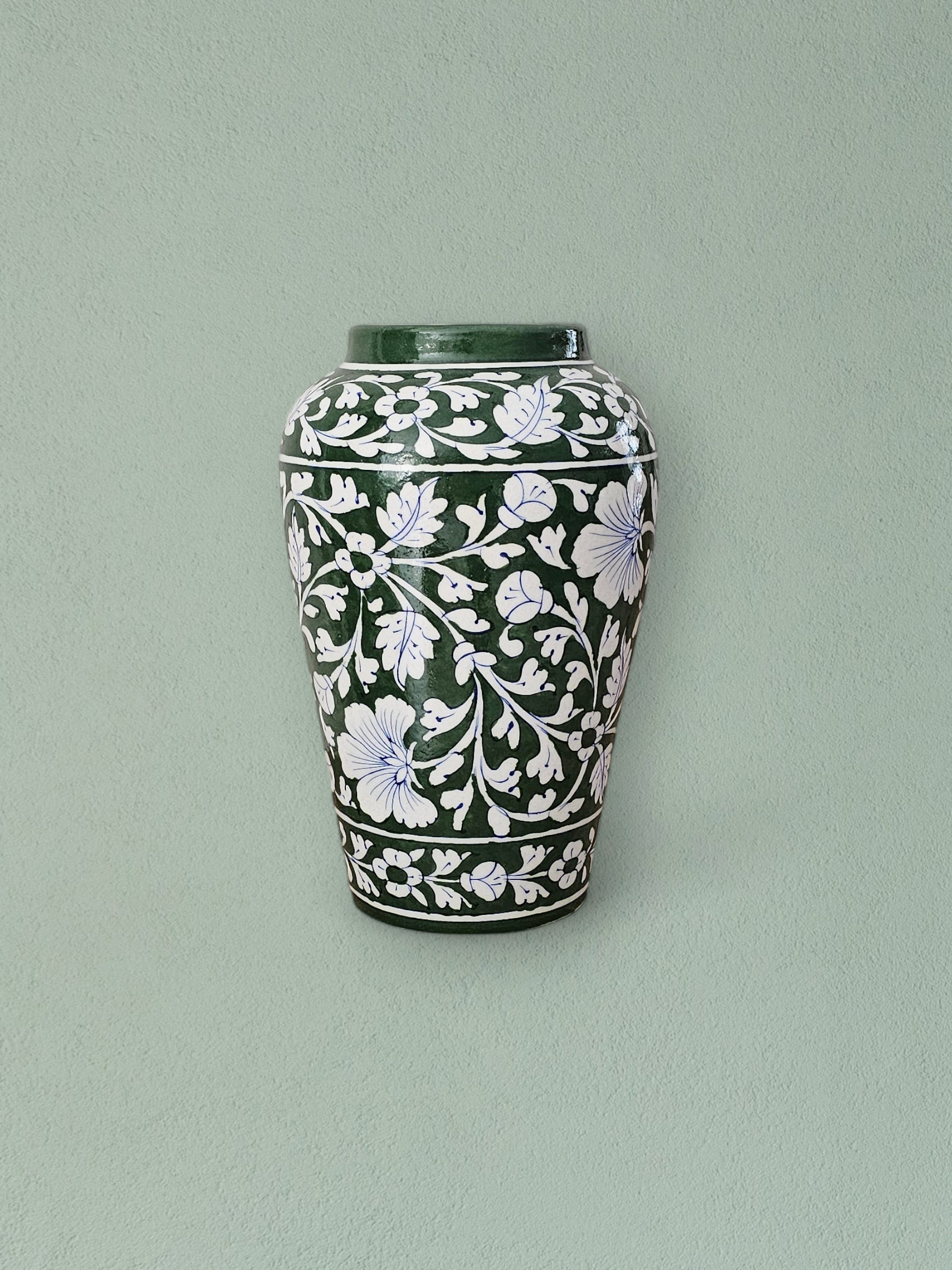 Artisan Blue Pottery Green Vase