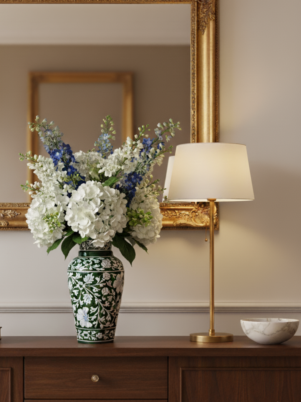 Artisan Blue Pottery Green Vase