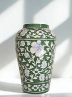 Artisan Blue Pottery Green Vase
