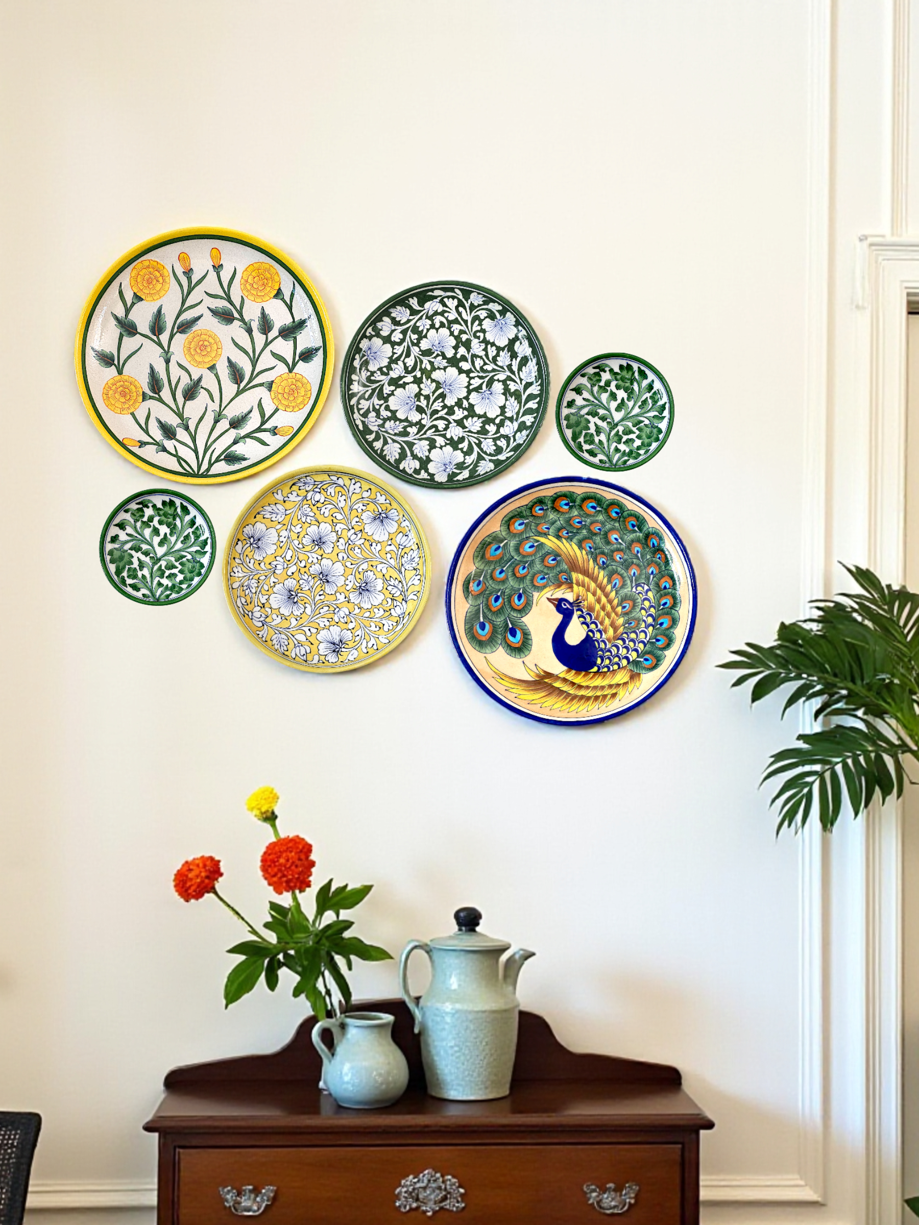 Blue Pottery Decorative Wall Plate – Light Green