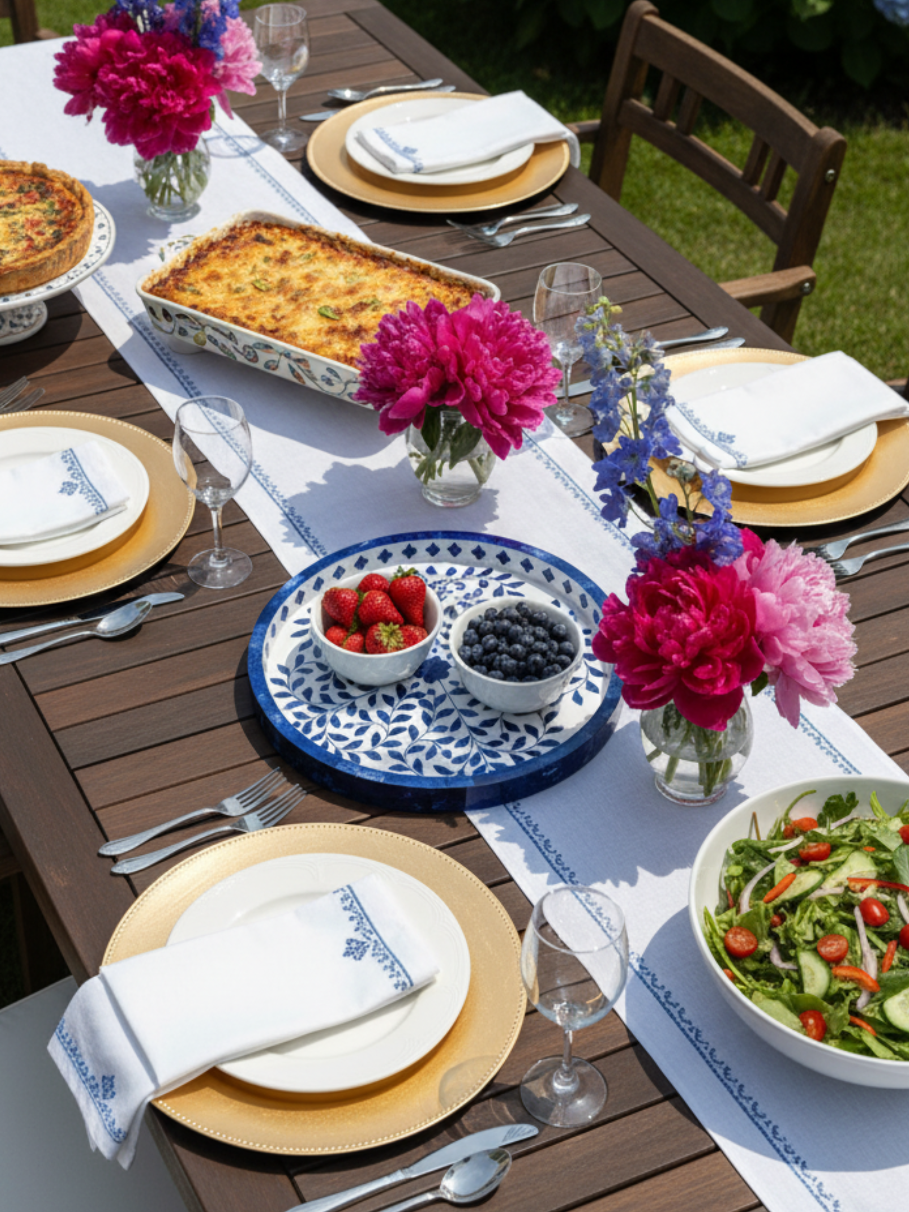 Wood Inlay Navy Blue Tray