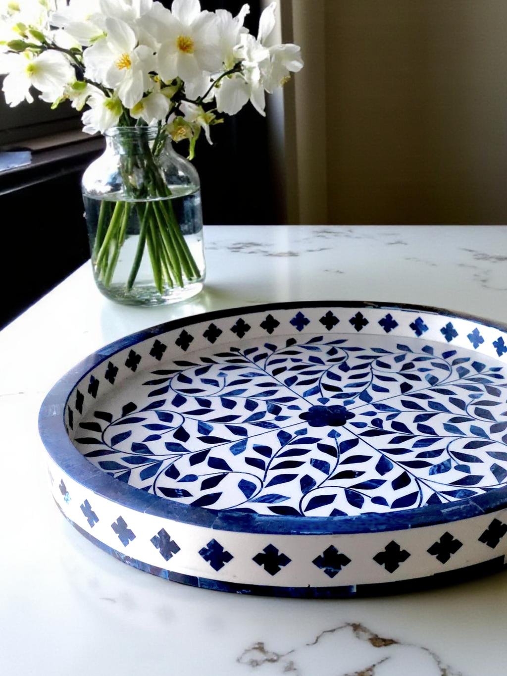 Wood Inlay Navy Blue Tray