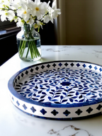 Wood Inlay Navy Blue Tray