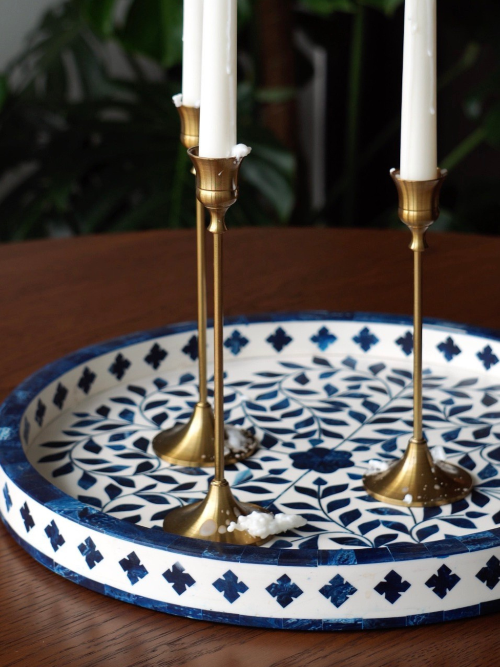 Wood Inlay Navy Blue Tray