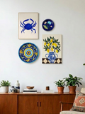 Blue Pottery Decorative Wall Plate - Yellow and Blue