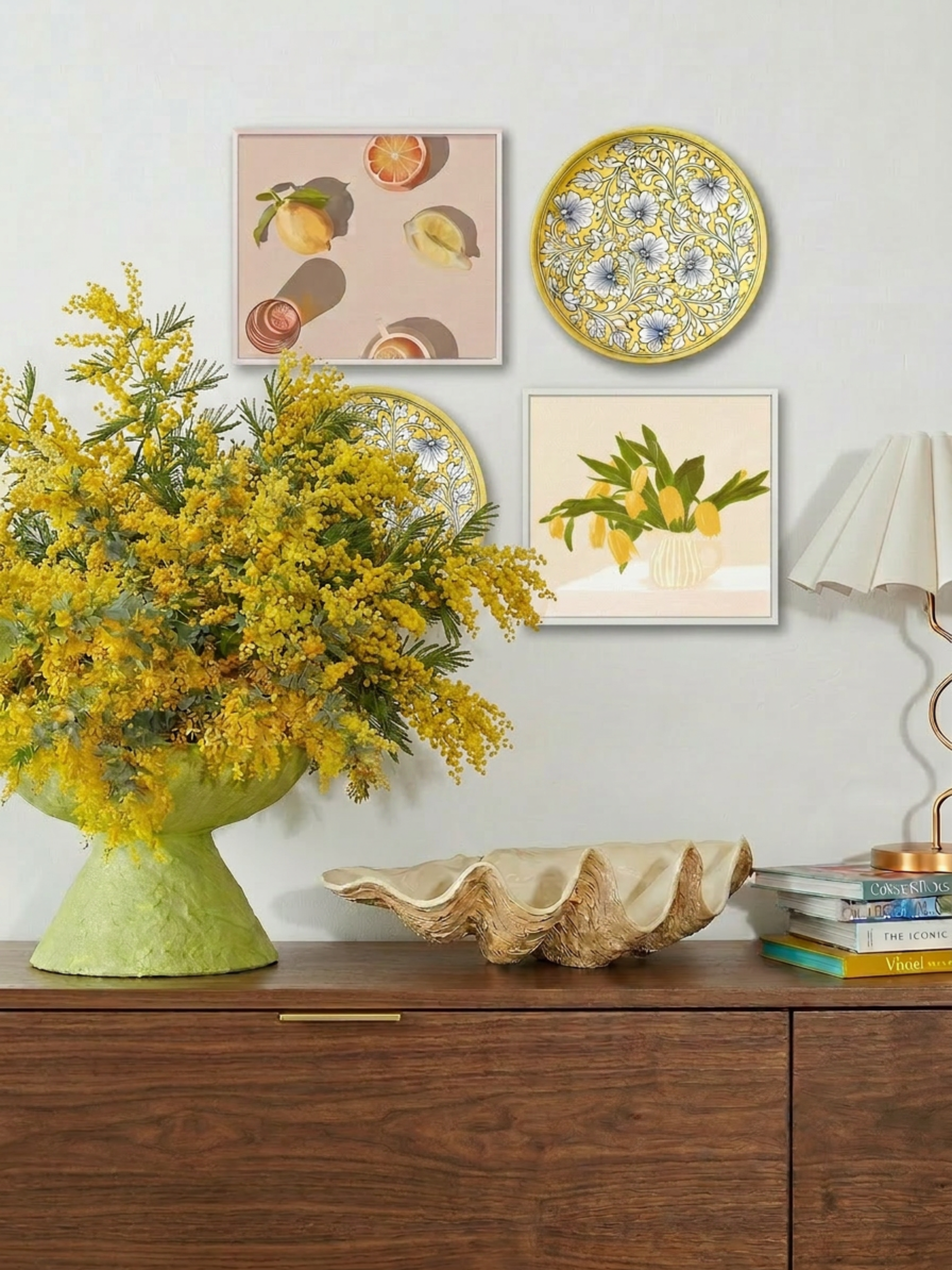 Blue Pottery Wall Plate - Yellow