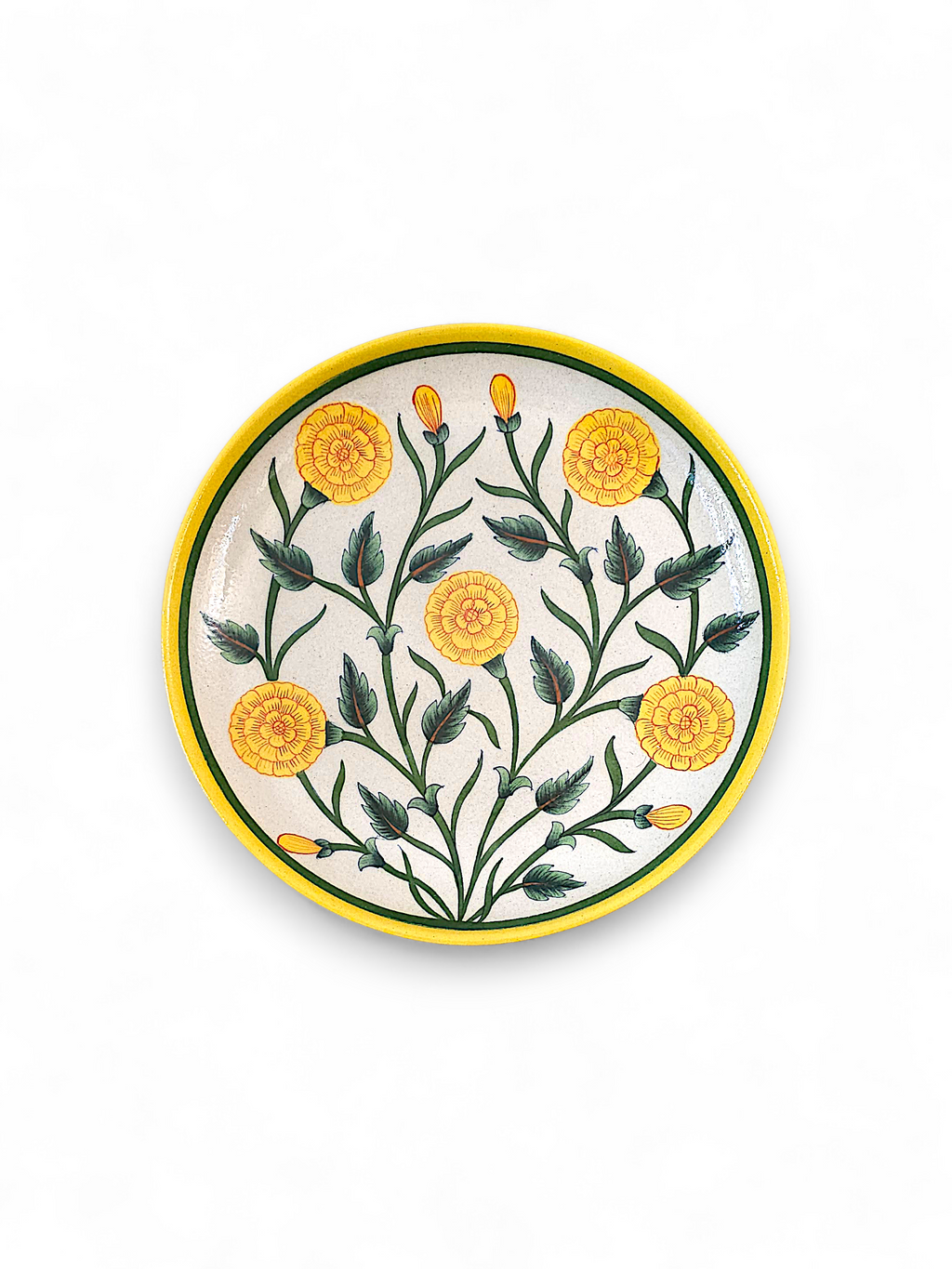 Floral Marigold Blue Pottery Wall Plate