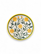 Floral Marigold Blue Pottery Wall Plate