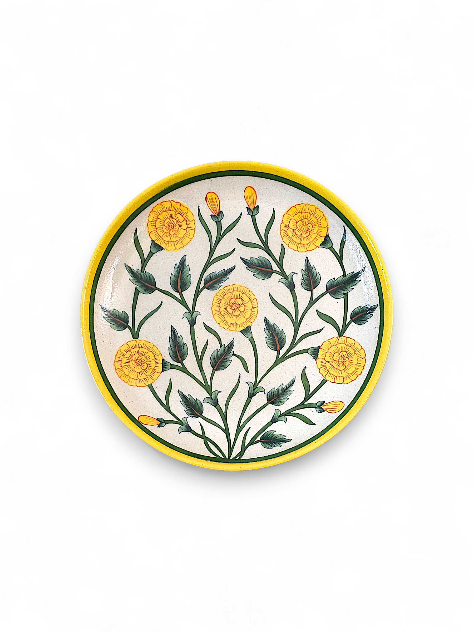 Floral Marigold Blue Pottery Wall Plate