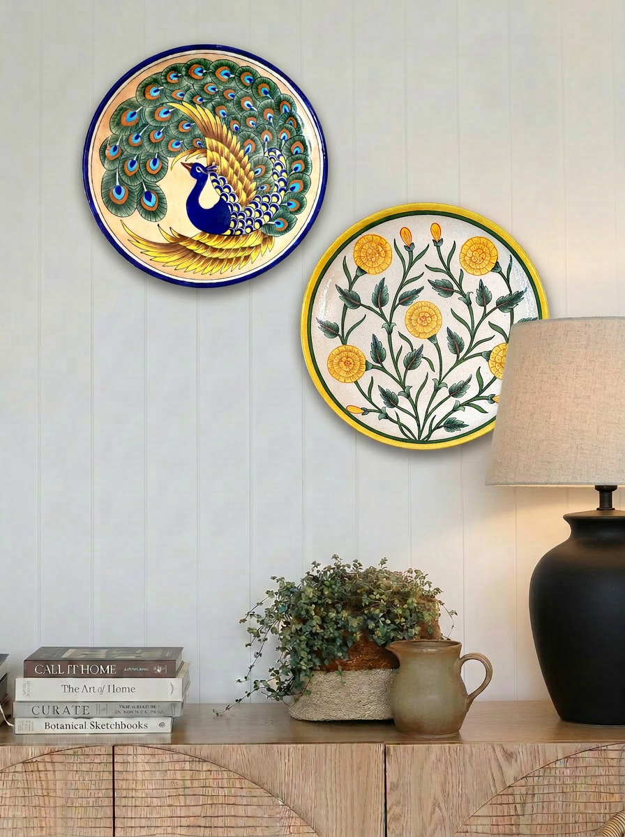 Peacock Blue Pottery Wall Plate