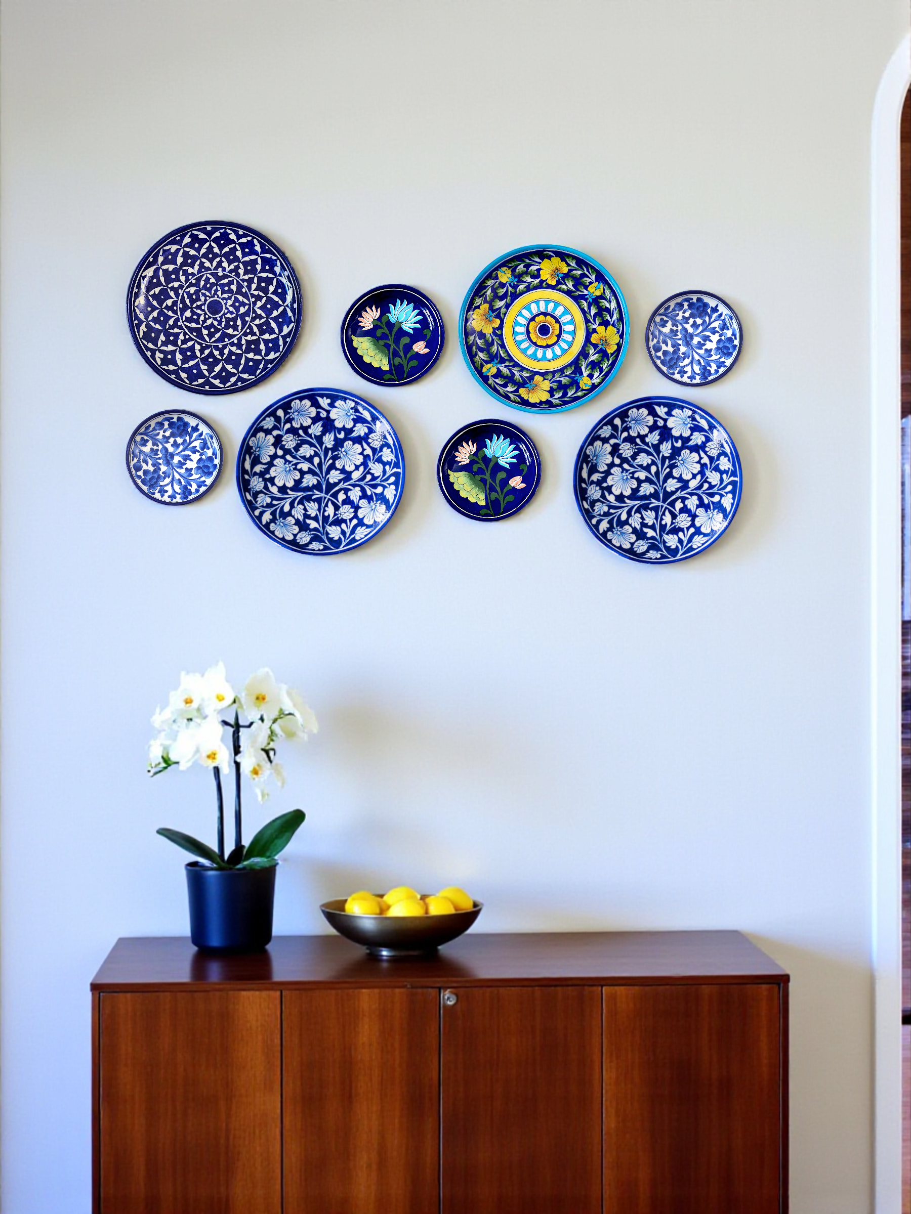 Blue Pottery Decorative Wall Plate - Dark Blue
