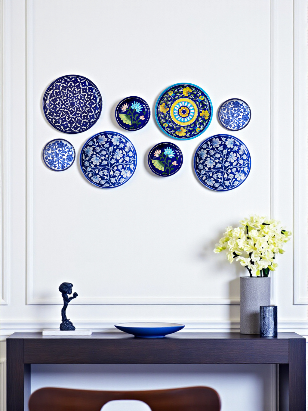 Blue Pottery Decorative Wall Plate - Yellow and Blue