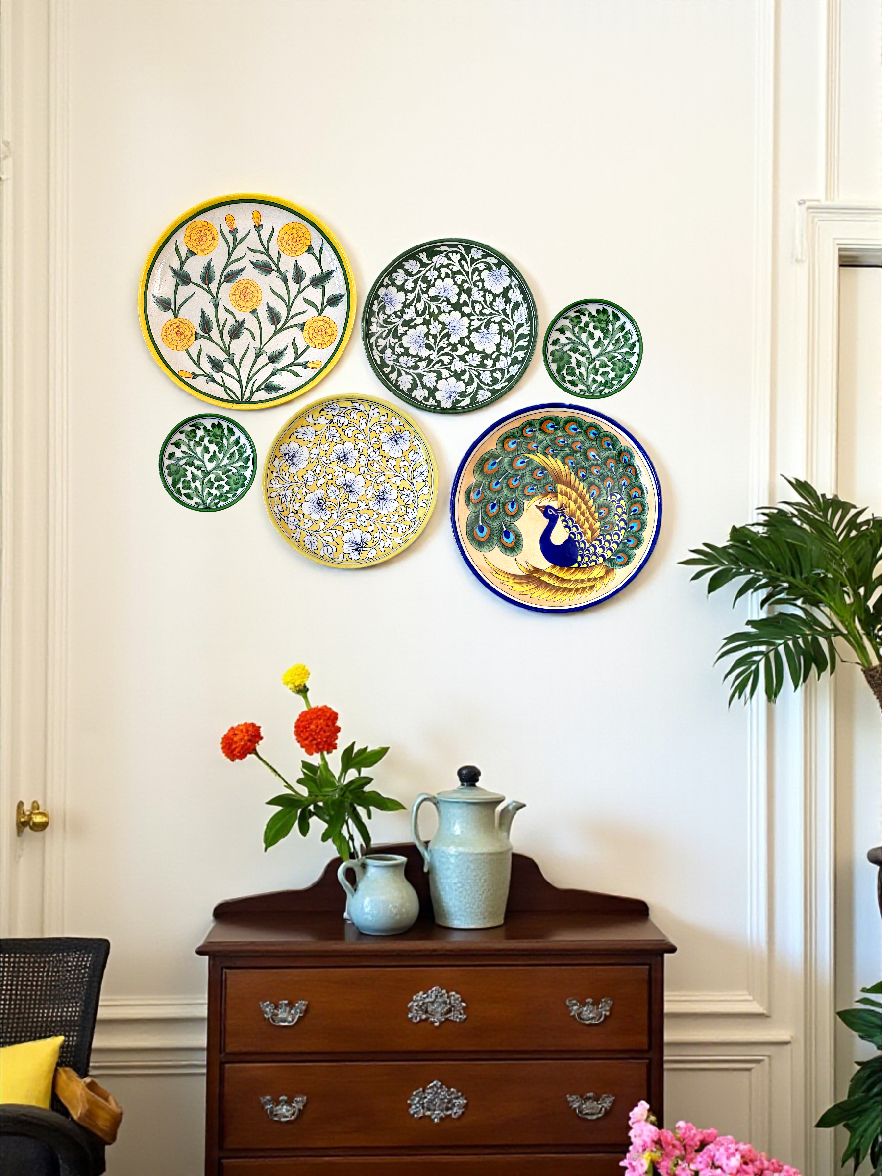 Blue Pottery Decorative Wall Plate - Yellow