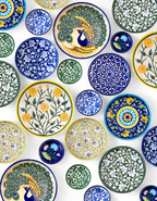 Floral Marigold Blue Pottery Wall Plate