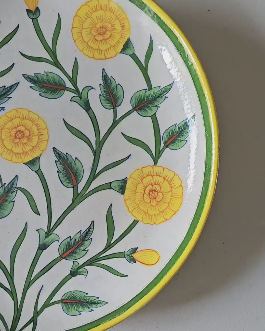 Floral Marigold Blue Pottery Wall Plate