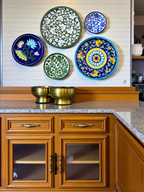 Blue Pottery Decorative Wall Plate - Yellow and Blue