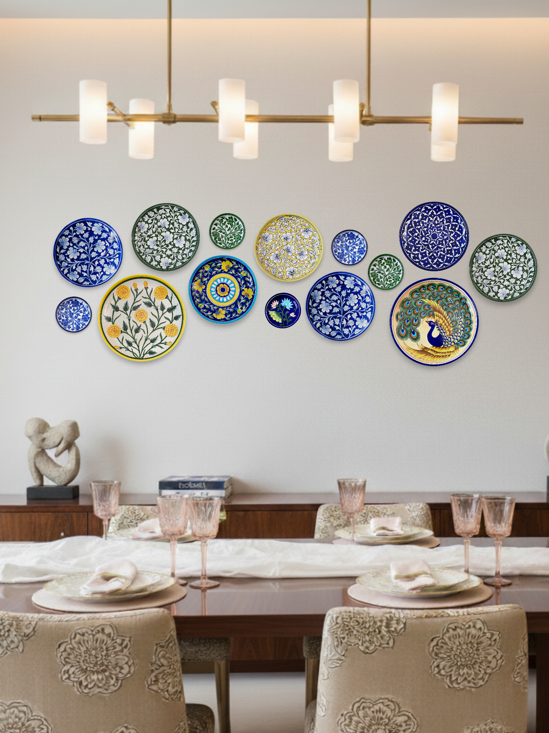 Floral Marigold Blue Pottery Wall Plate